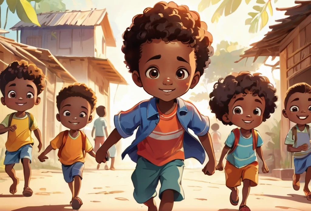 An African eight years old boy walk circle (frame by frame animation sequence )   (masterpiece best quality:1.2) delicate illustration ultra-detailed, illustrations, bright, colourful, 
