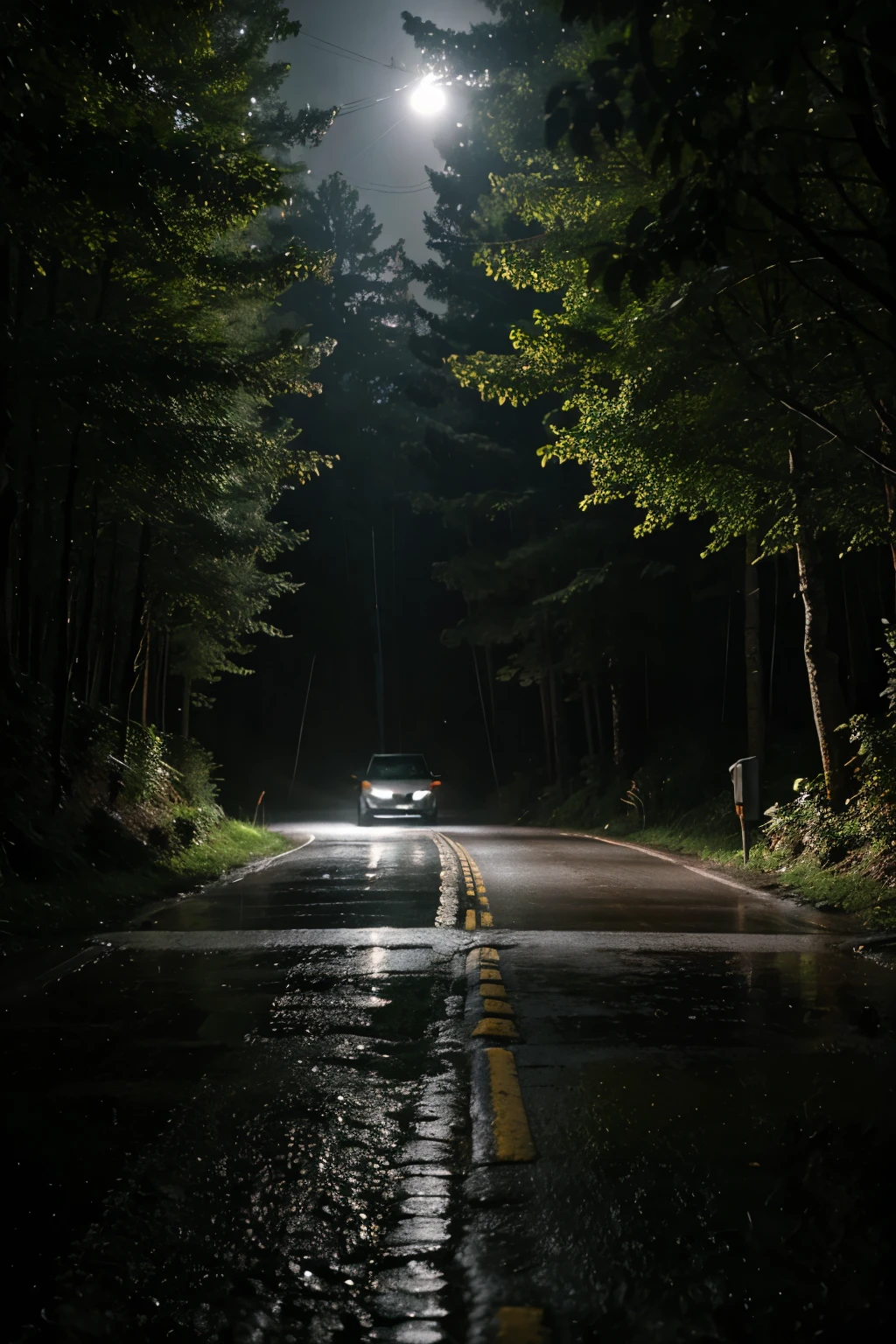 Heavy Rain at Night in Forest Roads 