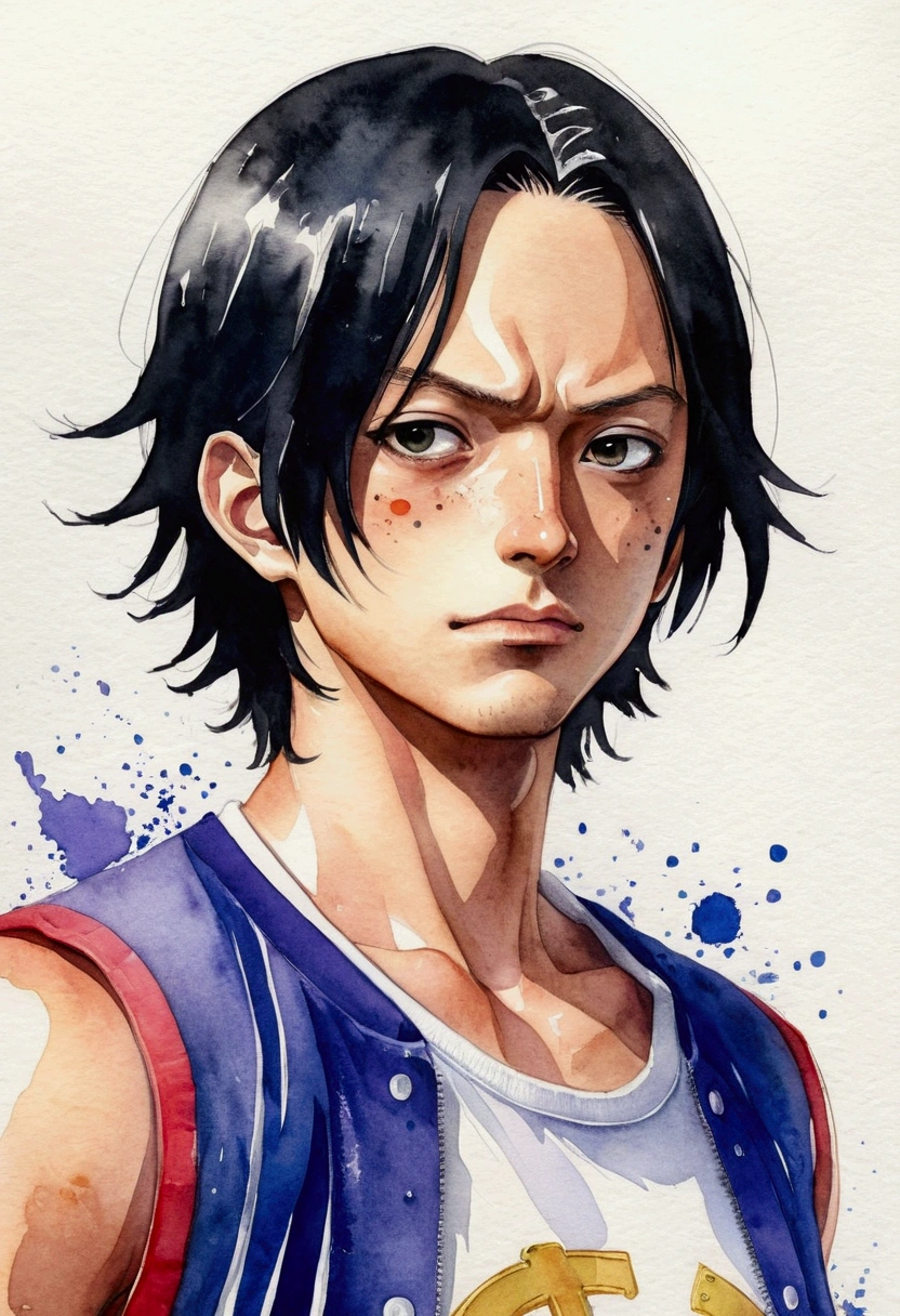 One Piece Robin Creation、Watercolor、An illustration、Black Hair、shirt、precise face features、black eye、Sporty clothes、High resolution
