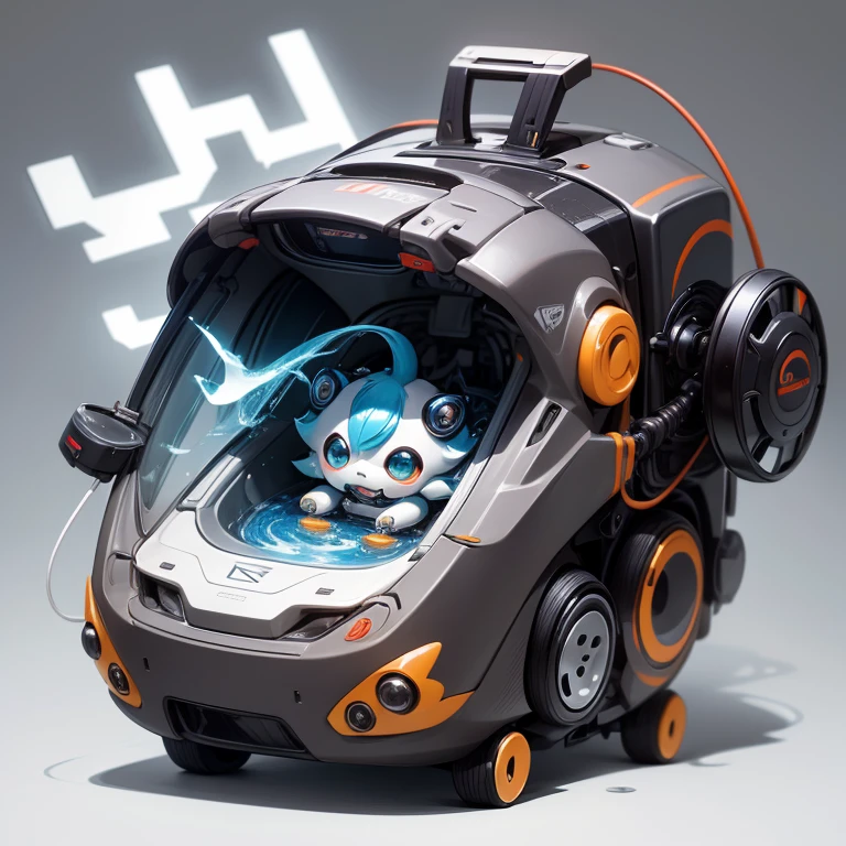 ultra-small deformation, Chibi Cute, Mechanical Creature, Creature shaped like a vacuum cleaner, High contrast and vivid color, simple background