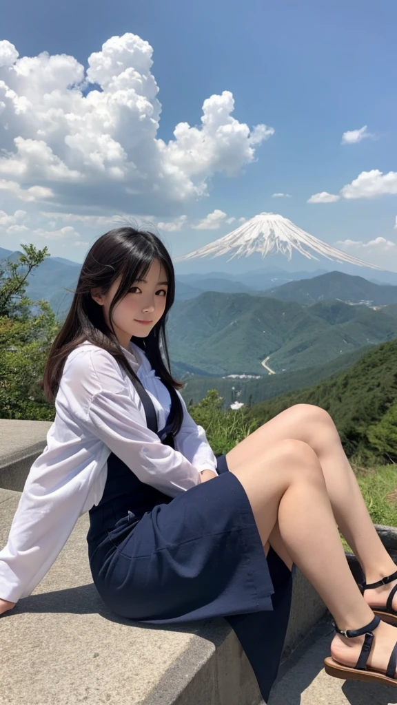 Japanese girl in her 20s sitting on a cloud