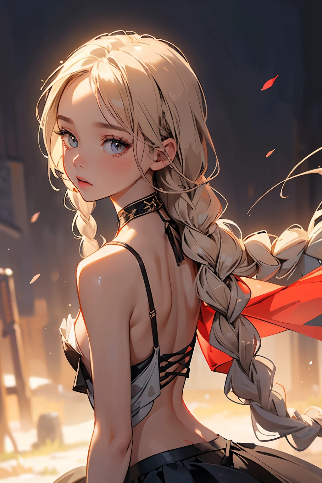 ((best quality)), ((masterpiece)), (detailed), 1girl, (big forhead:1.2),extremely detailed cute anime face, (((flat chest))), (flat chest:1.1),((((long twin braids,tight braids,long braid,braided hair,long hair)))),intricate eyes,beautiful detailed eyes,symmetrical eyes,(((detailed face))),beautiful detailed lips, looking at this, (((embarrassed))),(horrified expression),(panic),(crying),highres,(best quality),(ultra detailed,extremely detailed),perfect face details, ((masterpiece:1.4, best quality))+, (ultra detailed)+, long twintails, cute girl, (flat chest:1.1), small breasts, slim body, skinny, (narrow hips), prominent collarbones, skinny arms, flat stomach, visible hip bones, long hair, red hair, white hair, blonde hair, dark hair, ponytail, thick ponytail, heavy ponytail, small breasts, perfect face, small breasts (flat chest:1.1), NSFW, long revealing gown,Detailed body,Full limbs,(from behind), (turning), NSFW, (flat chest:1.1), nude