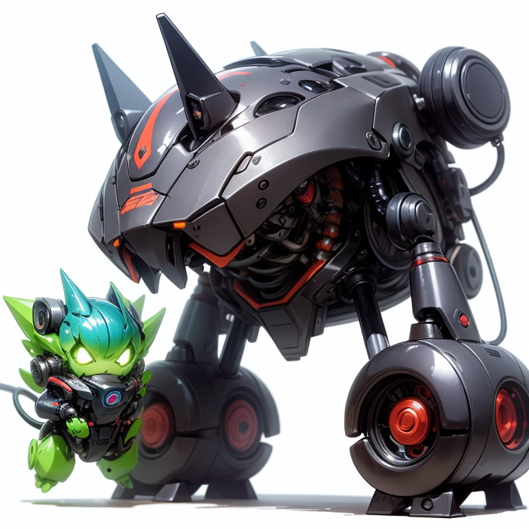 ultra-small deformation, Chibi Cute, Mechanical Creature, Creature shaped like a vacuum cleaner, High contrast and vivid color, simple background