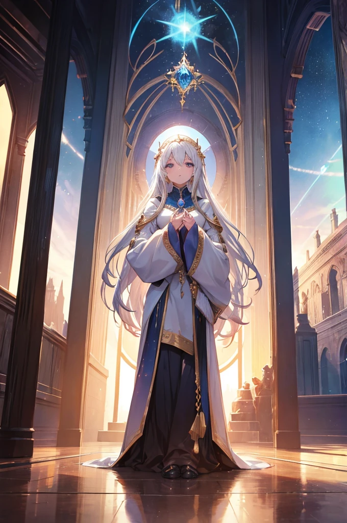 (((long long sleeves))), goddess in the sky, divine light, fantasy, standing, adult, Mysterious, space