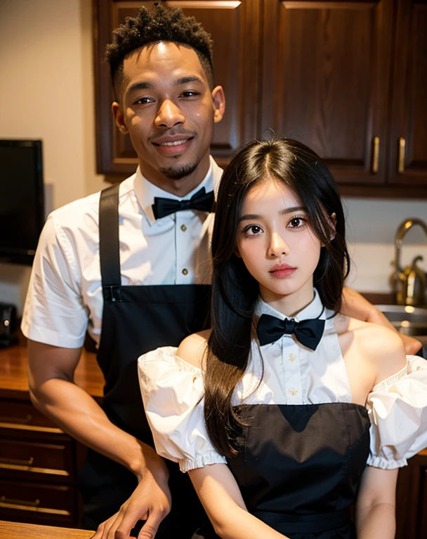Black man master bf with cute girl maid gf
