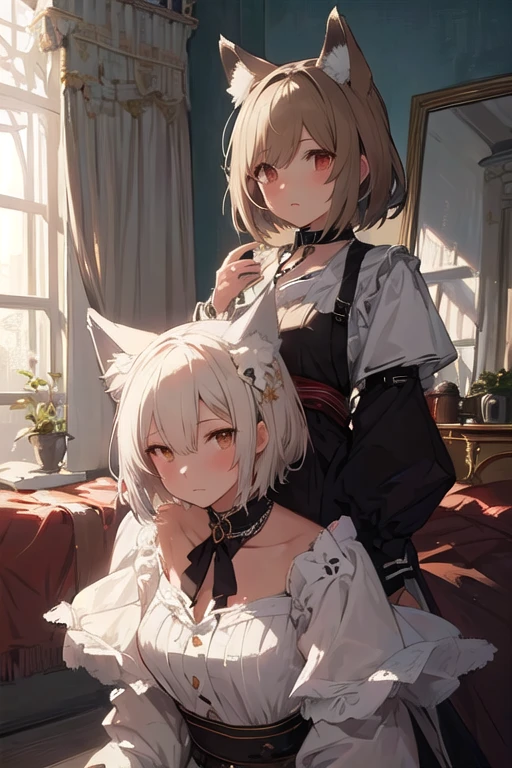 Anime-style image of a woman in a white dress and cat ears, WLOP and Sakimi-chan, Gwaiz on pixiv artstation, Reusch and Urop, Gwaiz, Gwaiz on artstation pixiv, artwork in the style of Gwaiz, From Arknights, From Girls Frontline, Girls Frontline Style