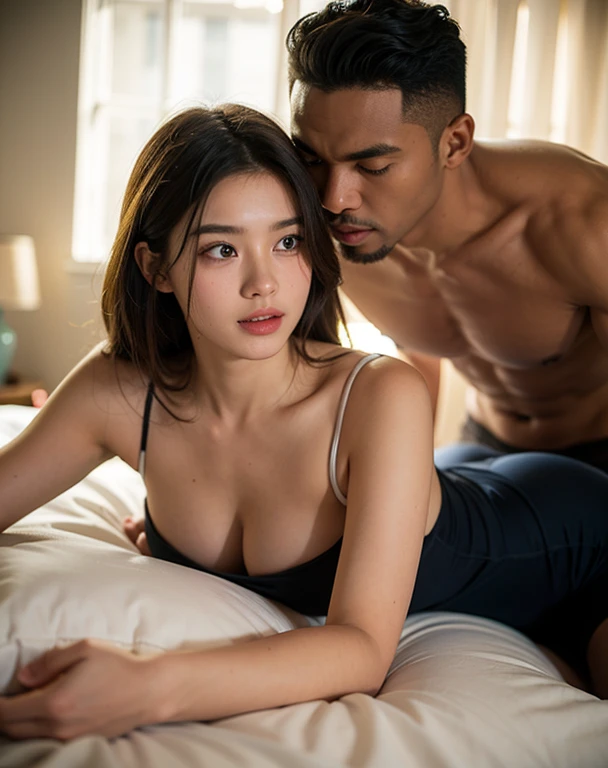  girl gf with black man bf at bed