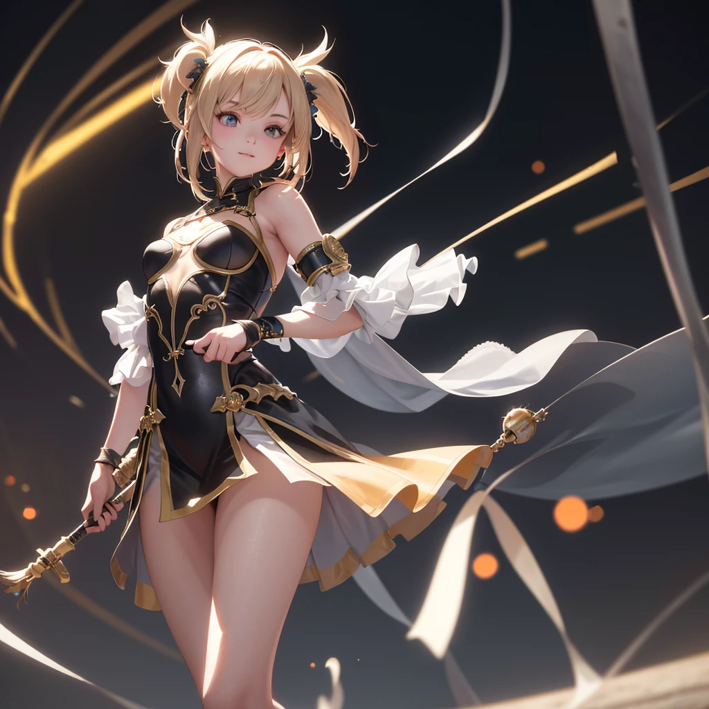 (Obra maestra:1.2), (La mejor calidad:1.2), Perfect lighting, Chica Maga Oscura lanzando un hechizo, flotando en el aire, tetas grandes, escote, desde arriba, Destellos de magia. Luces artificiales. Pose sejustiva y sexy