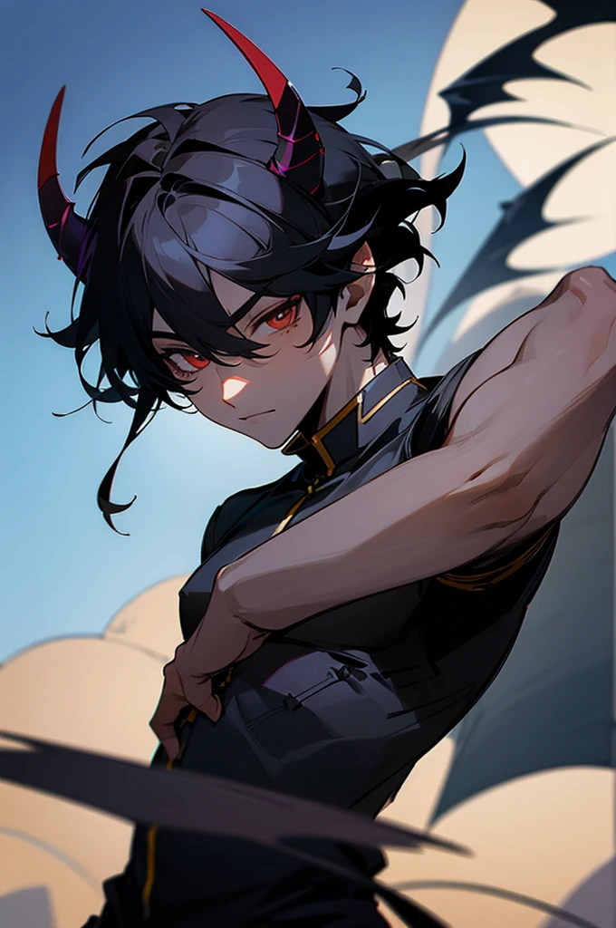 
Young adult, male, Black hair, Town Background, Knight, Demon Horns, Black skin
