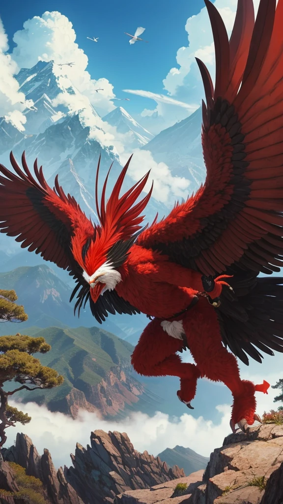"Tengu iountains in Japan々A legendary monster that lives in、Standing on a tall tree with a long red nose and bird-like wings。He appears to be soaring with the force of the wind.、There is a mysterious mist behind it.。Tengu's eyes are sharp、It symbolizes wisdom and power。His figure is adorned in traditional Japanese clothing.、It exudes a somewhat fearsome atmosphere.。This image is、Our goal is to express the mystique and strength of Tengu.。"