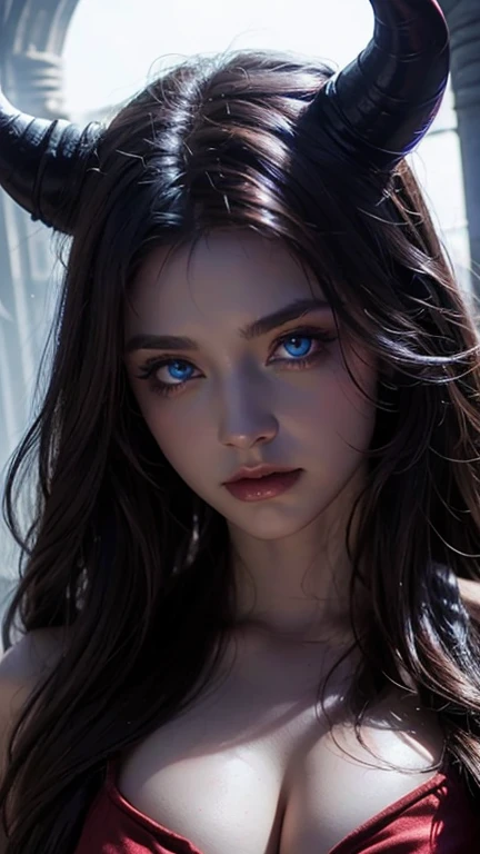 tiefling woman druid blue eyes red horns