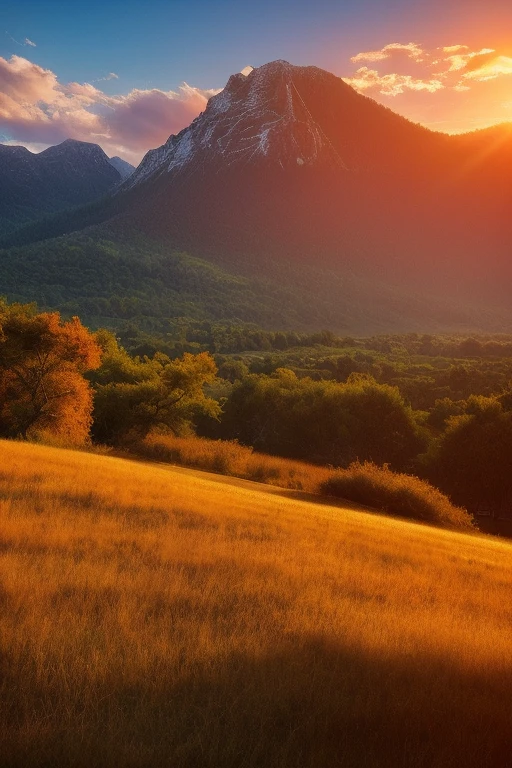 Sunset in the mountain range of Mexico spectacular view, amazing, some drops of water on the grass on the mountain, beautiful vision, beautiful sun