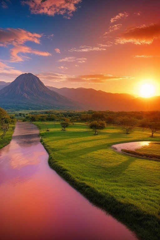 Sunset in the mountain range of Mexico spectacular view, amazing, some drops of water on the grass on the mountain, beautiful vision, beautiful sun