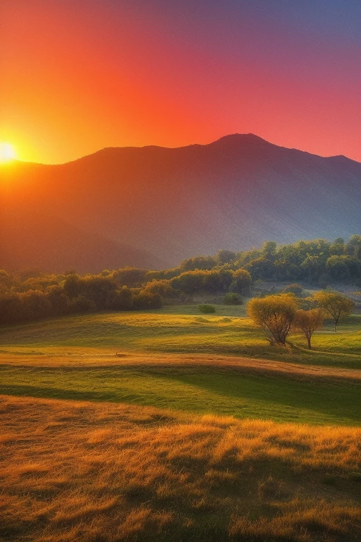 Sunset in the mountain range of Mexico spectacular view, amazing, some drops of water on the grass on the mountain, beautiful vision, beautiful sun