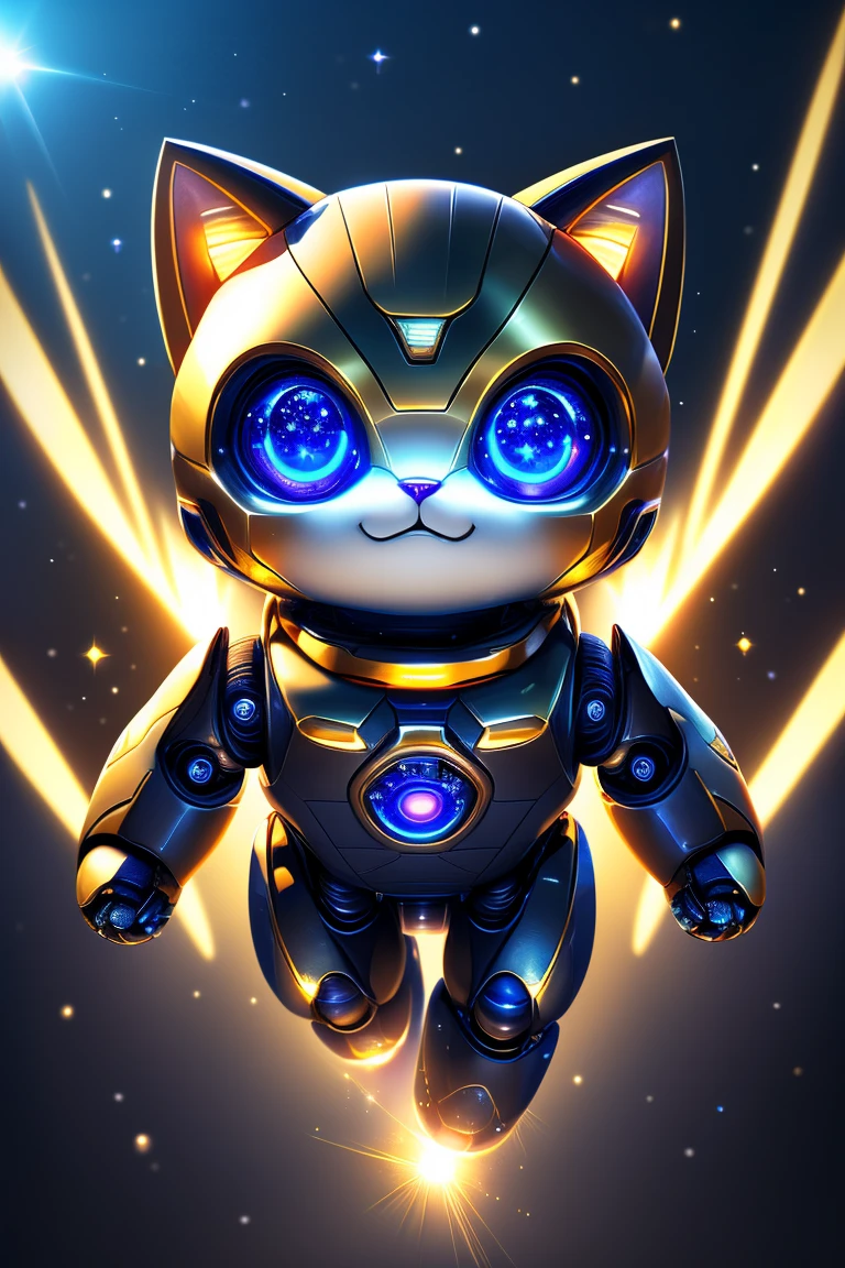 (Highest quality、masterpiece、8k))、Anatomically correct、Very detailed、High resolution、Realistic、((Beautiful, sparkling, detailed eyes))、Intricate details、Cinematic lighting、((Dynamic composition))、kitten、Big head、Robot Cat、Rocket Punch、Robo Face