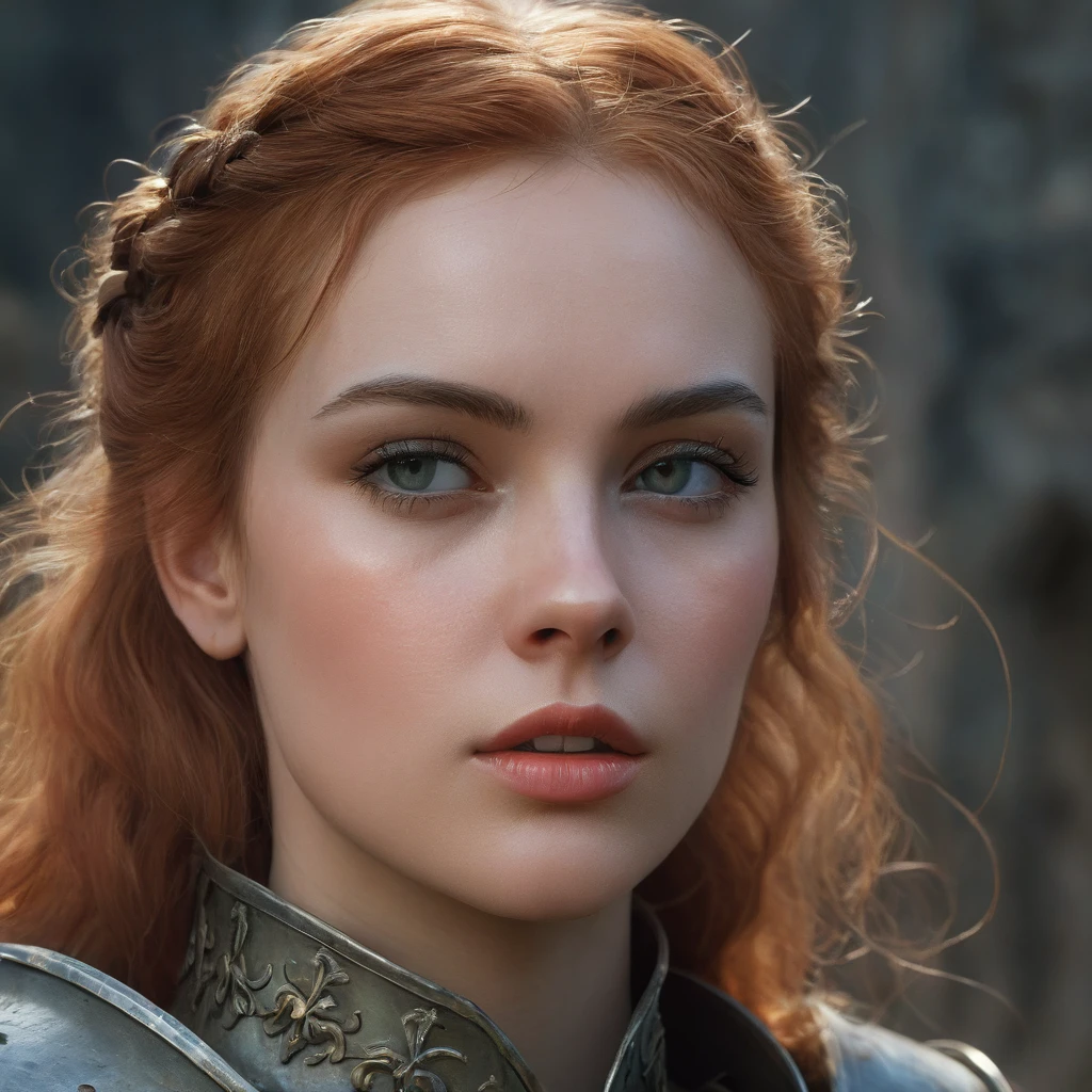 close up portrait photo of Margo Robbie, ModelShooting style, (чрезвычайно подробные обои CG Unity 8k), medieval armor, professional majestic oil painting by Ed Blinkey, Atey Gaylan, Studio Ghibli, Jeremy Mann, Greg Manchess, Antonio Moro, ((dusk1)), trending on artstation, trending cgsociety, difficult, high detail, Sharp Focus, dramatic, Photorealistic painting by Midjorney and Greg Rutkowski