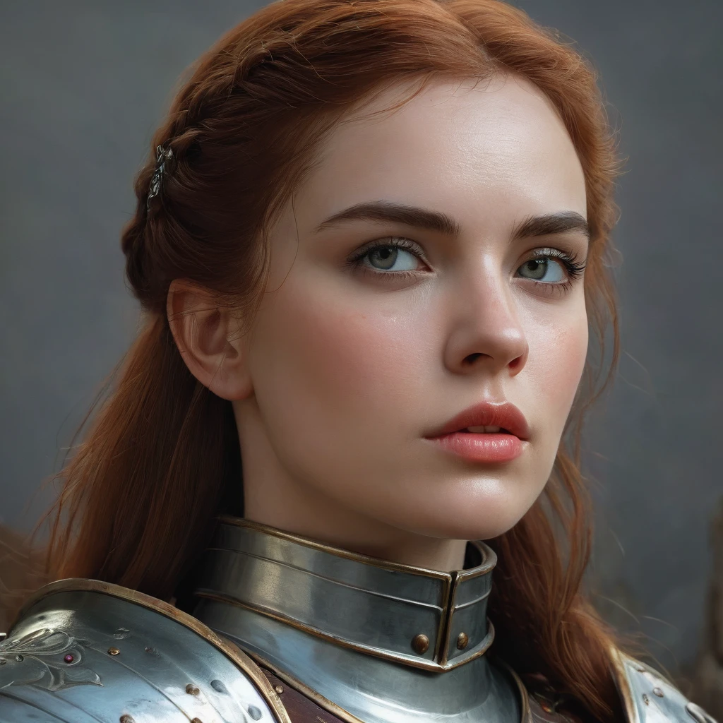 close up portrait photo of Margo Robbie, ModelShooting style, (чрезвычайно подробные обои CG Unity 8k), medieval armor, professional majestic oil painting by Ed Blinkey, Atey Gaylan, Studio Ghibli, Jeremy Mann, Greg Manchess, Antonio Moro, ((dusk1)), trending on artstation, trending cgsociety, difficult, high detail, Sharp Focus, dramatic, Photorealistic painting by Midjorney and Greg Rutkowski