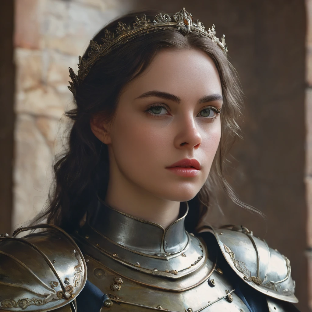 close up portrait photo of Margo Robbie, ModelShooting style, (чрезвычайно подробные обои CG Unity 8k), medieval armor, professional majestic oil painting by Ed Blinkey, Atey Gaylan, Studio Ghibli, Jeremy Mann, Greg Manchess, Antonio Moro, ((dusk1)), trending on artstation, trending cgsociety, difficult, high detail, Sharp Focus, dramatic, Photorealistic painting by Midjorney and Greg Rutkowski