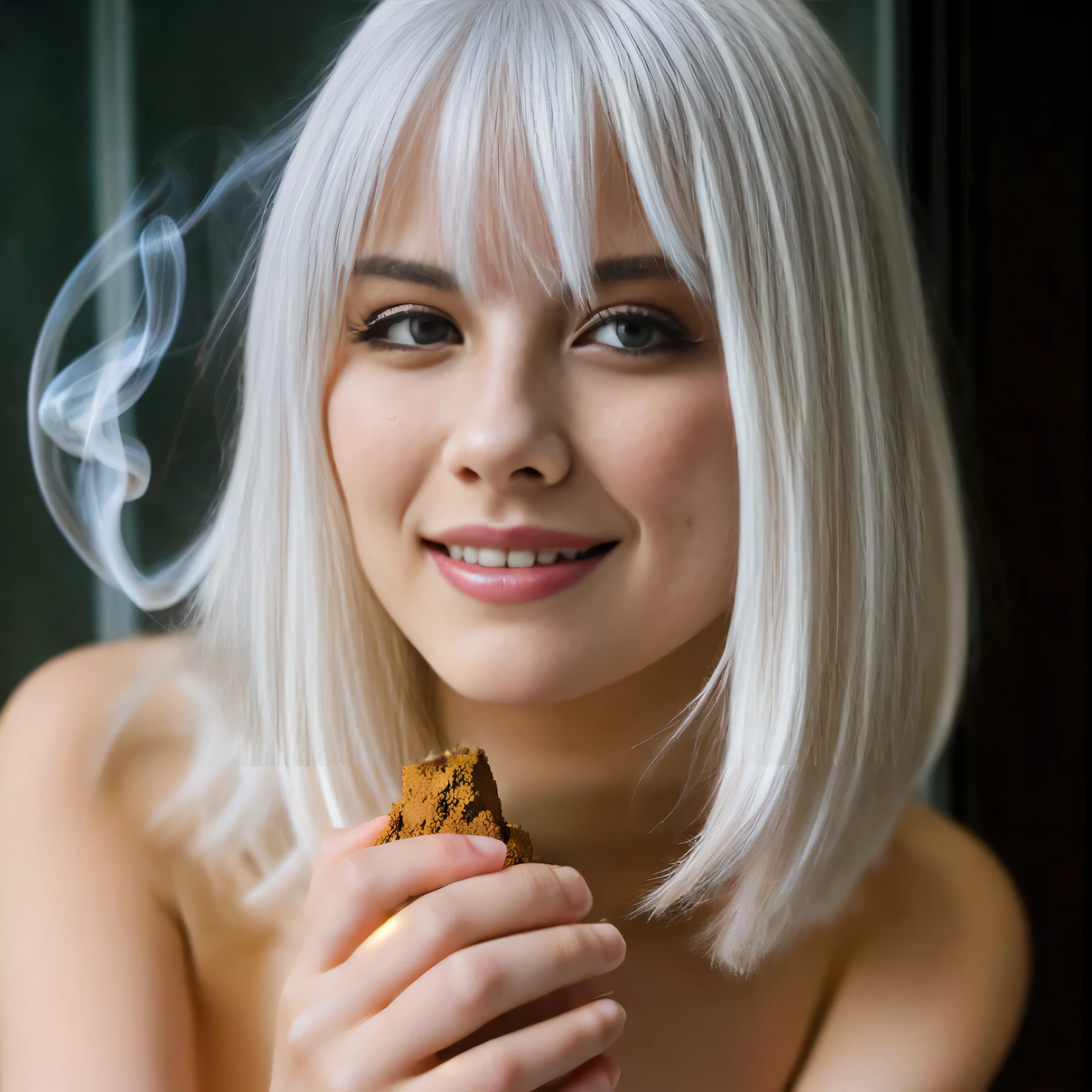 beautiful lady , white haired mexican , short , happy , addict , smoker , humus exhaler , tweeker , spun , pnp , blowing clouds , naked, glass 