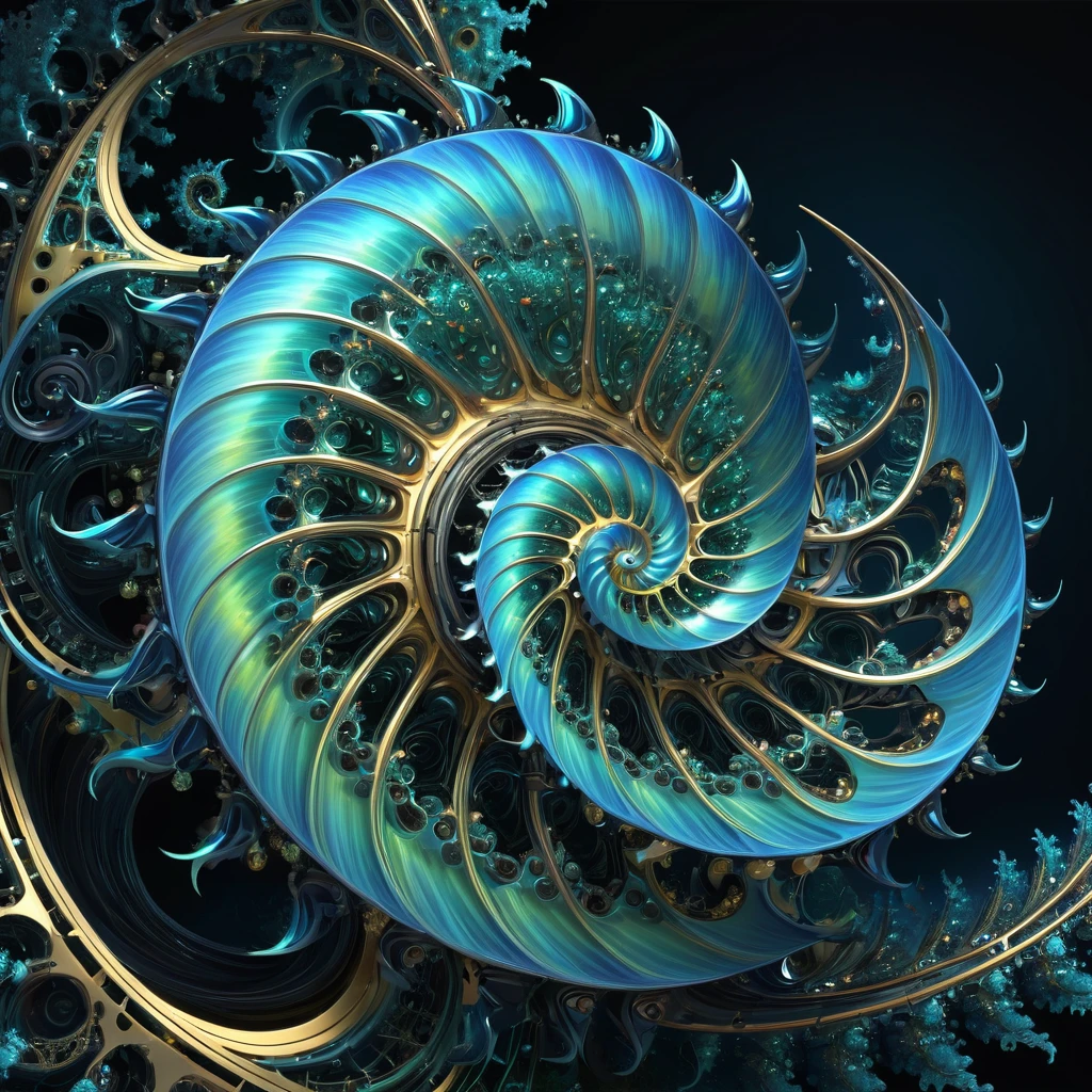 (Nautilus Machine Lifeform)、(Nautilus is mechanically drawn:1.2)、Machine lifeforms emerging from the Mandelbrot set、The emerging lifeforms gradually々Mechanize to、Fractal Art、3D Rendering, Aurora