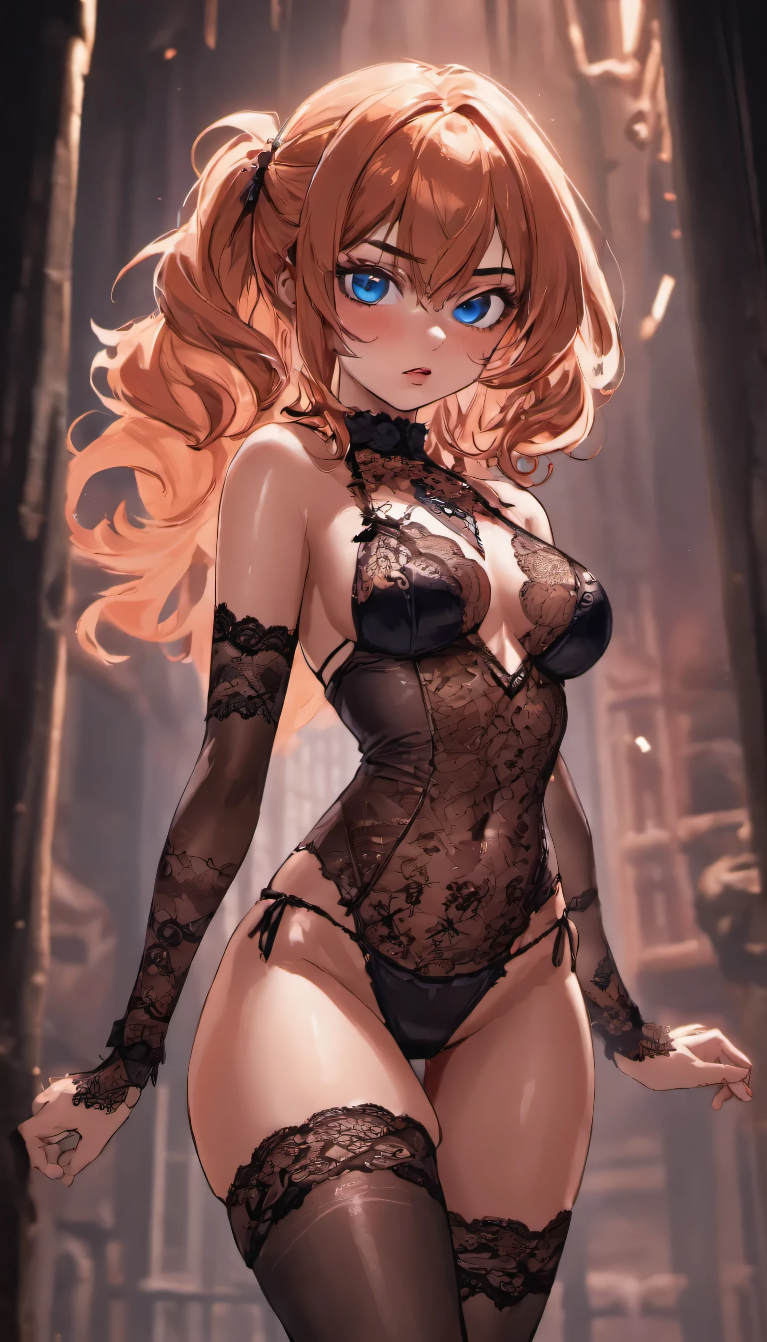 1girl,sexy girl in stockings and lingerie,lace,sensual,erotic,detailed face,beautiful eyes,long eyelashes,full lips,flawless skin,delicate features,seductive posture,alluring gaze,dramatic lighting,moody atmosphere,warm color palette,chiaroscuro,cinematic,highly detailed,photorealistic,8k,masterpiece,concept art, анатомия рук, руки за головой, идеальное тело, секс