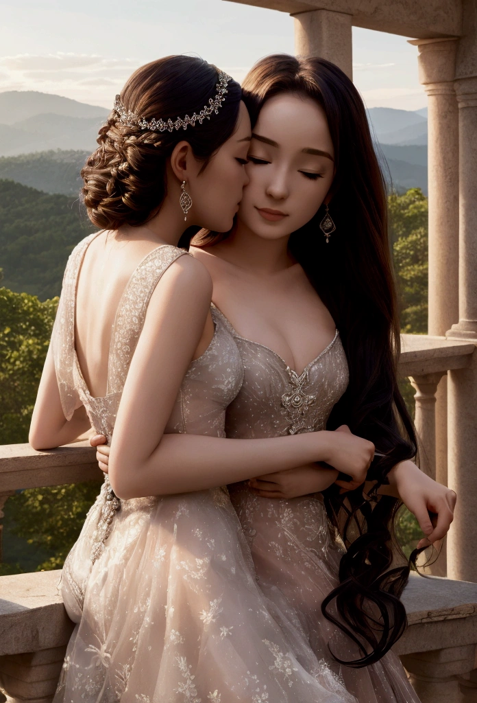 Two girls caressing each other