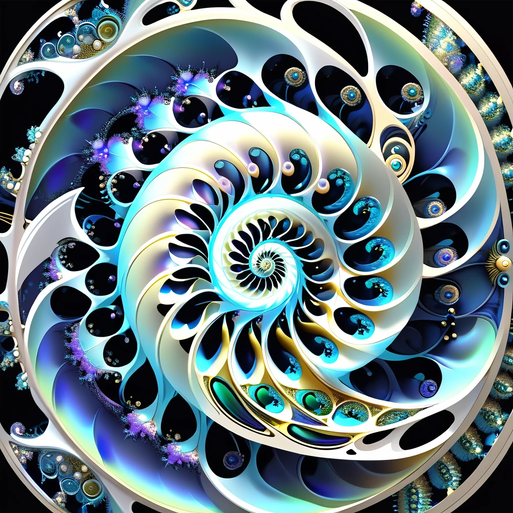(Nautilus Machine Lifeform)、(Nautilus is mechanically drawn:1.2)、Machine lifeforms emerging from the Mandelbrot set、The emerging lifeforms gradually々Mechanize to、Fractal Art、3D Rendering, Aurora