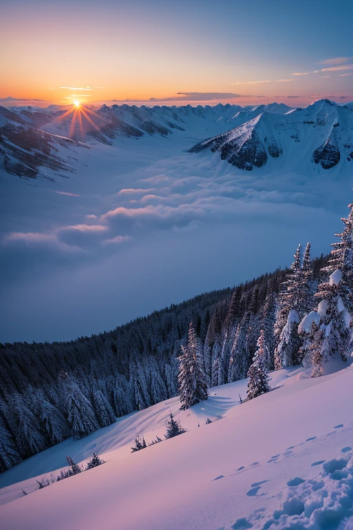 Snow Mountain、sunset
