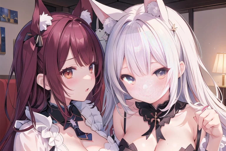 Anime characters taking pictures in costumes, WLOP and Sakimi-chan, Gwaiz on artstation pixiv, Gwaiz on pixiv artstation, Gwaiz, artwork in the style of Gwaiz, everyone, Wallop and Krentz Kuschaert, Azur Lane Characters, artstation pixivでトレンド