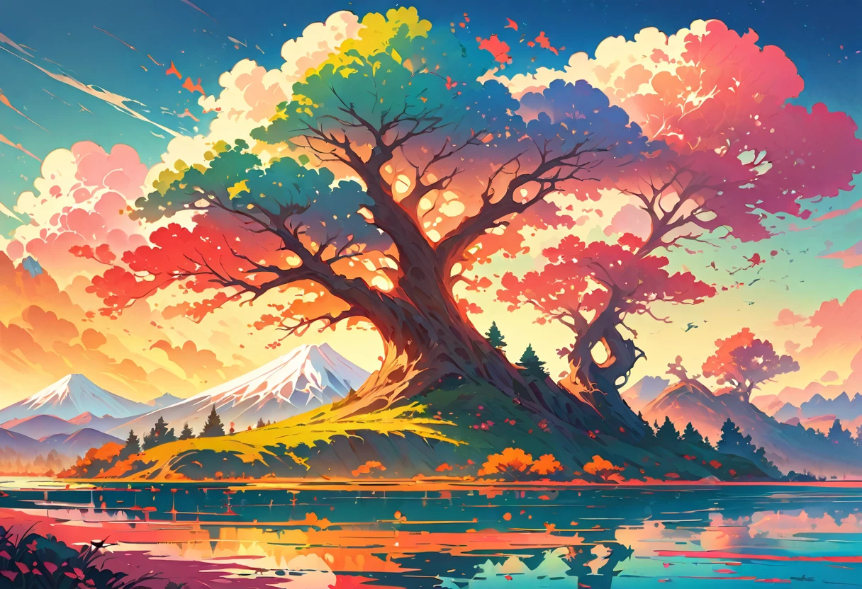 masterpiece, Highest quality, Highly detailed CG uniform 8k wallpaper, 花のbloom風景, Mono Lake, Common Tree, Fuji Mountain, Award-winning photography, Bokeh, Depth of written boundary, High Dynamic Range, bloom, Color Difference, Real, Popular Topics on ArtStation, Trending on CGSociety, Complex, dramatic, Midway Art, oil