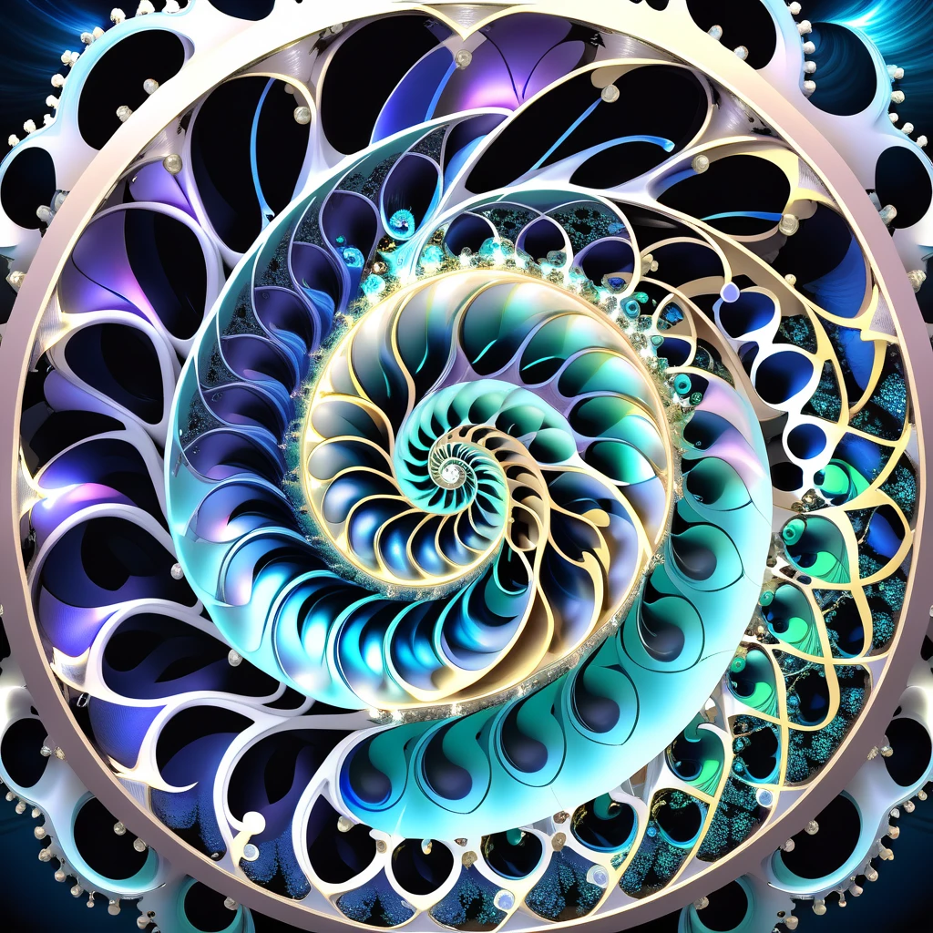 (Nautilus Machine Lifeform)、(Nautilus is mechanically drawn:1.2)、Machine lifeforms emerging from the Mandelbrot set、The emerging lifeforms gradually々Mechanize to、gear、Fractal Art、3D Rendering, Aurora