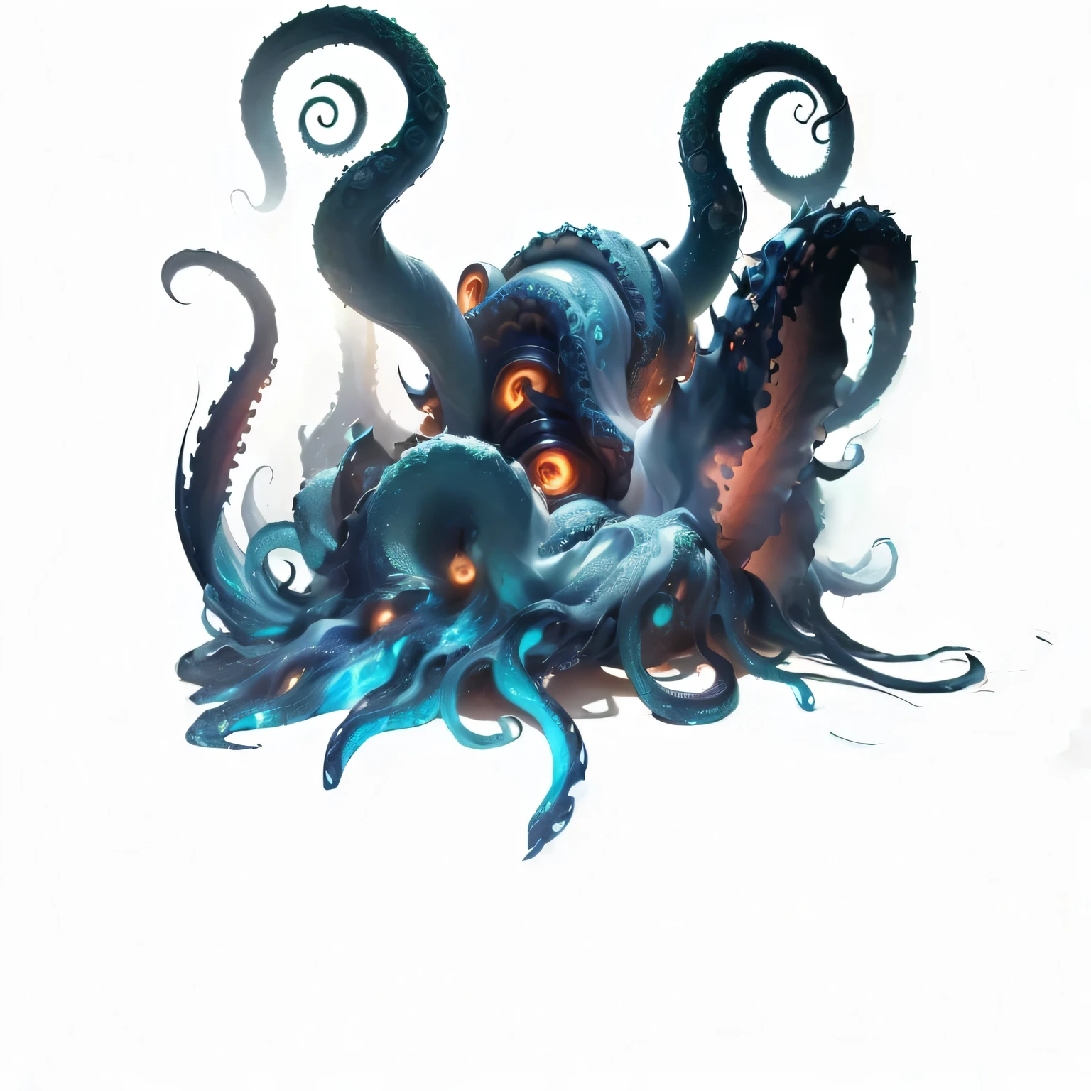 (ultra HD,masterpiece, Highest quality:1.2),unmanned,Concept Art,8k,A monster with a mass of twisted tentacles waving forward, Slime flowing from the tentacles,Slippery texture,Huge tentacles,Cthulhu,Giant Cthulhu,Squid, Clean background,High Resolution Concept Art,