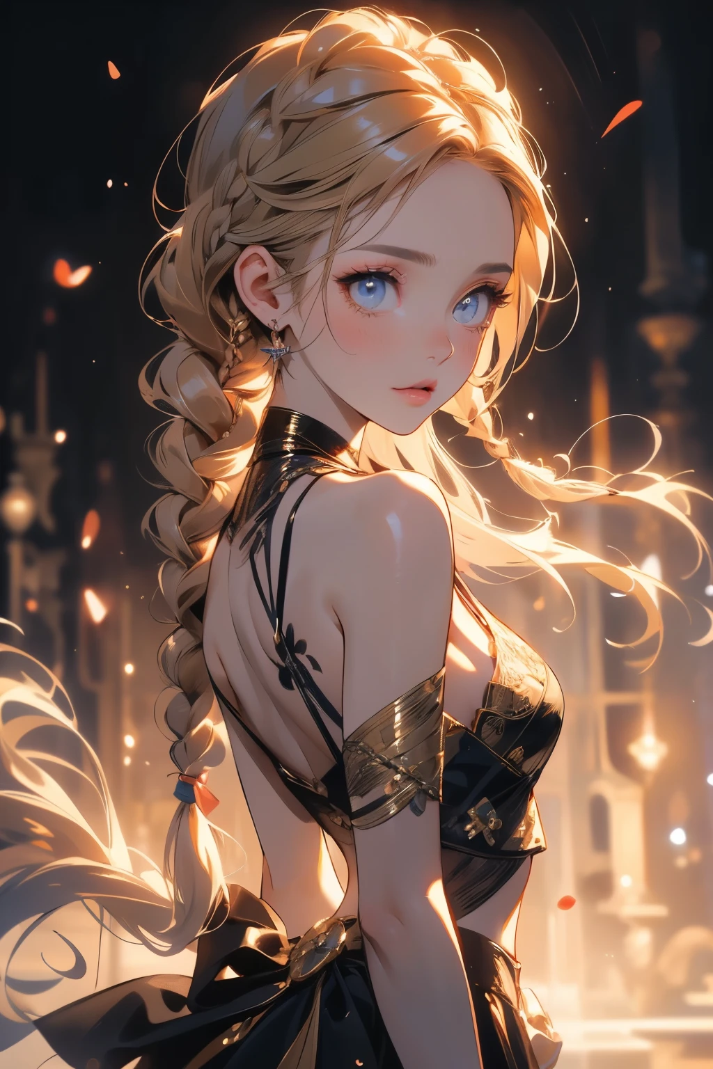 ((best quality)), ((masterpiece)), (detailed), 1girl, (big forhead:1.2),extremely detailed cute anime face, (((flat chest))), (flat chest:1.1),((((long twin braids,tight braids,long braid,braided hair,long hair)))),intricate eyes,beautiful detailed eyes,symmetrical eyes,(((detailed face))),beautiful detailed lips, looking at this, (((embarrassed))),(horrified expression),(panic),(crying),highres,(best quality),(ultra detailed,extremely detailed),perfect face details, ((masterpiece:1.4, best quality))+, (ultra detailed)+, long twintails, cute girl, (flat chest:1.1), small breasts, slim body, skinny, (narrow hips), prominent collarbones, skinny arms, flat stomach, visible hip bones, long hair, red hair, white hair, blonde hair, dark hair, ponytail, thick ponytail, heavy ponytail, small breasts, perfect face, small breasts (flat chest:1.1), NSFW, long revealing gown,Detailed body,Full limbs,(from behind), (turning), NSFW, (flat chest:1.1), nude