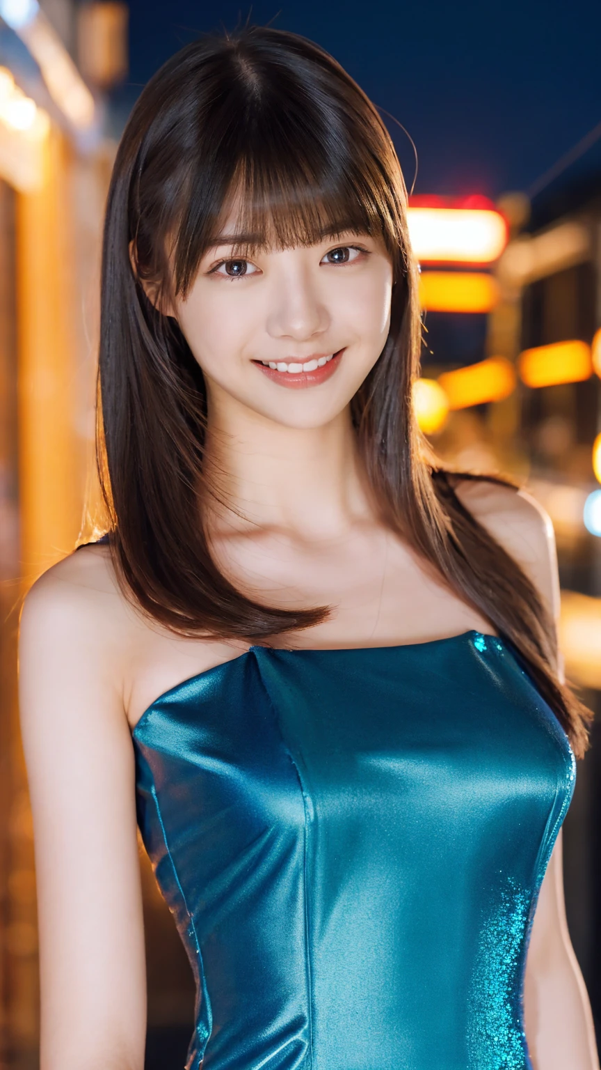 1girl,(wearing a blue glittery evening dress:1.2),(RAW photo, best quality), (realistic, photo-realistic:1.4), masterpiece, an extremely delicate and beautiful, extremely detailed, 2k wallpaper, Amazing, finely detail, extremely detailed CG unity 8k wallpaper, ultra-detailed, highres, soft light, beautiful detailed girl, extremely detailed eyes and face, beautiful detailed nose, beautiful detailed eyes,cinematic lighting,city lights at night,perfect anatomy,slender body,light smile,close up,(long hair with bangs), tight breast, (open shoulder), crossed arm.