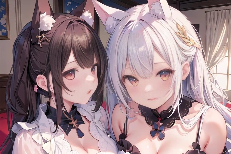 Anime characters taking pictures in costumes, WLOP and Sakimi-chan, Gwaiz on artstation pixiv, Gwaiz on pixiv artstation, Gwaiz, artwork in the style of Gwaiz, everyone, Wallop and Krentz Kuschaert, Azur Lane Characters, artstation pixivでトレンド