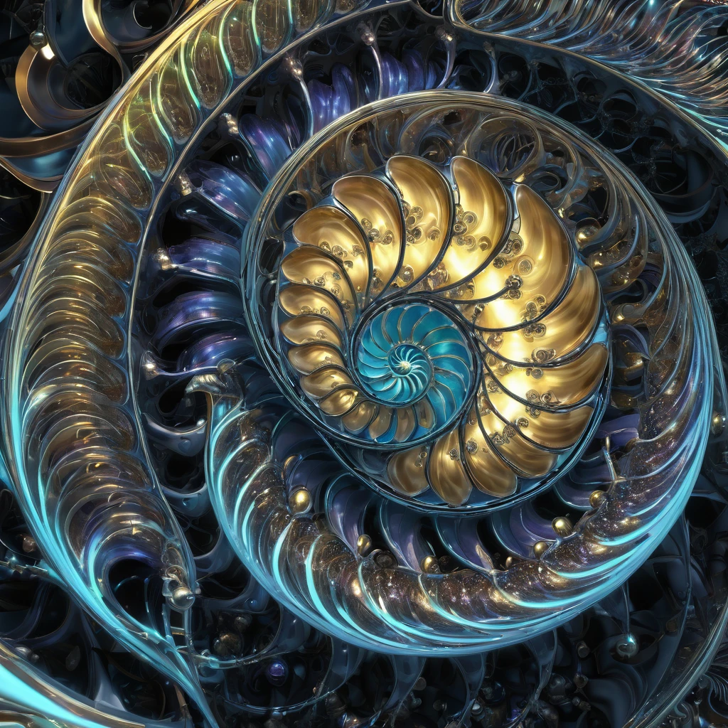 (Nautilus Machine Lifeform)、(Nautilus is mechanically drawn:1.2)、Machine lifeforms emerging from the Mandelbrot set、The emerging lifeforms gradually々Mechanize to、Fractal Art、3D Rendering, Aurora