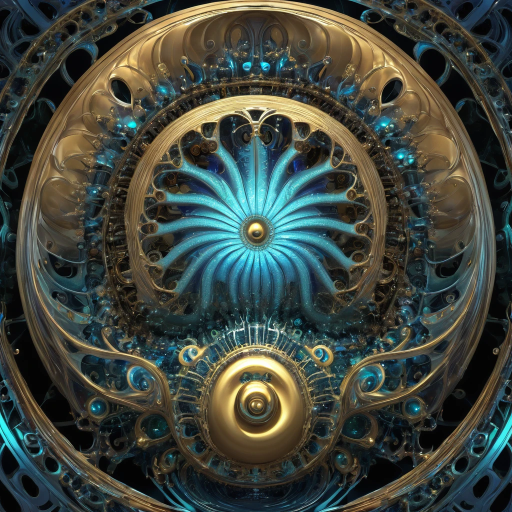 (Nautilus Machine Lifeform)、(Nautilus is mechanically drawn:1.2)、Machine lifeforms emerging from the Mandelbrot set、The emerging lifeforms gradually々Mechanize to、gear、Fractal Art、3D Rendering, Aurora