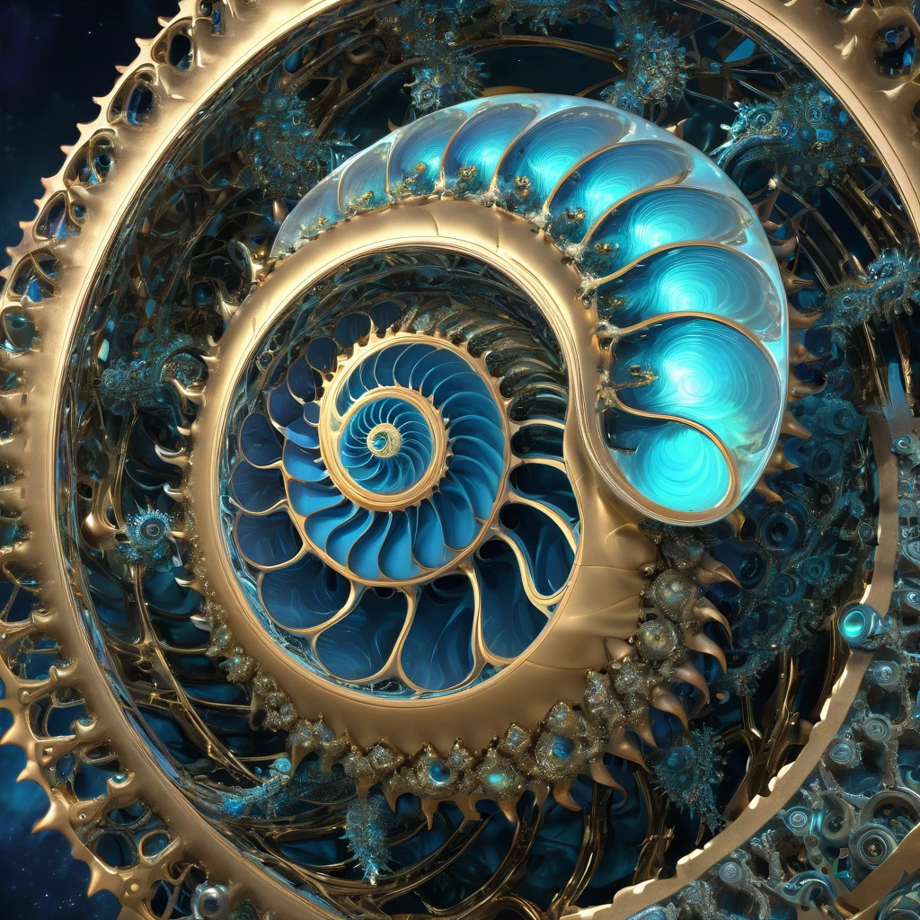 (Nautilus Machine Lifeform)、(Nautilus is mechanically drawn:1.2)、Machine lifeforms emerging from the Mandelbrot set、The emerging lifeforms gradually々Mechanize to、gear、Fractal Art、3D Rendering, Aurora