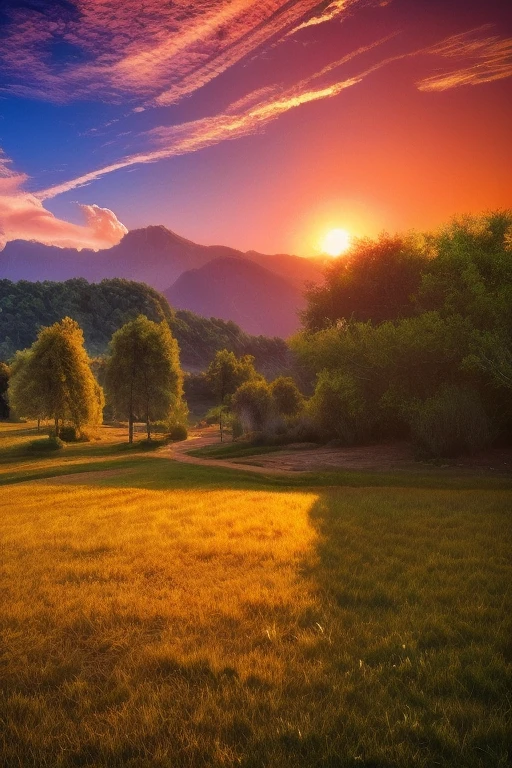 Sunset in the mountain range of Mexico spectacular view, amazing, some drops of water on the grass on the mountain, beautiful vision, beautiful sun