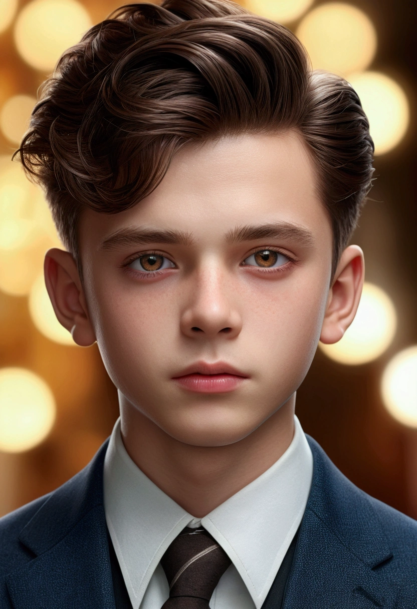 1 cute boy with ivory skin, amber eyes, bright pupils, dark brown hair, large pompadour hairstyle, extremely detailed facial features, beautiful detailed eyes, beautiful detailed lips, detailed portrait, (best quality,4k,8k,highres,masterpiece:1.2),ultra-detailed,(realistic,photorealistic,photo-realistic:1.37),HDR,UHD,studio lighting,ultra-fine painting,sharp focus,physically-based rendering,extreme detail description,professional,vivid colors,bokeh,digital art,concept art,highly detailed