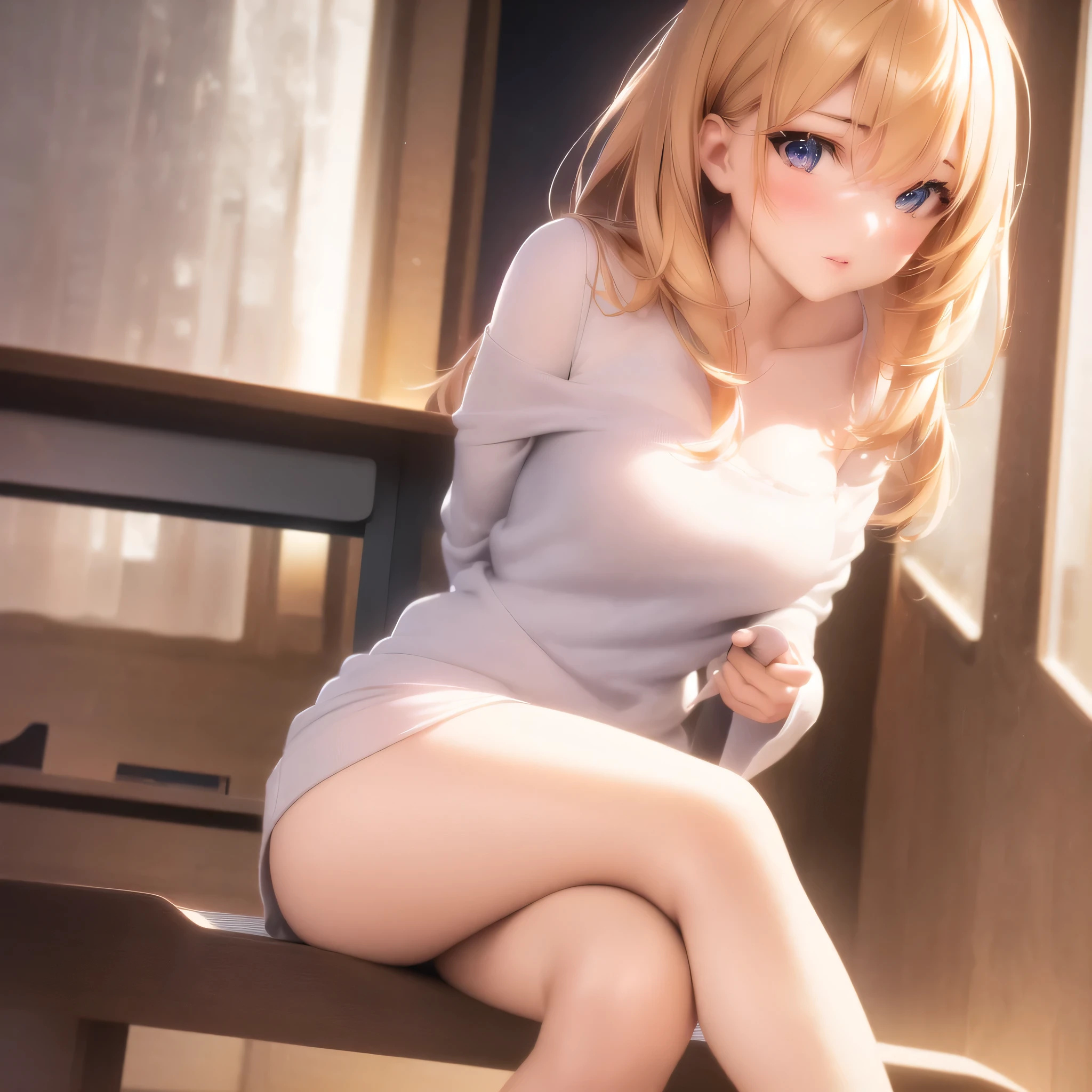 Close-up of a person sitting at a desk in underwear, Enchanting anime girl, 3D Anime Real, Perfect body with realistic shading, Realistic Anime 3D Style, Photorealistic Animation, 3d anime girl, Photorealistic perfect body, Realistic young anime girl, Photorealistic Animation girl render, Attractive anime girl, Anime very detailed, Surreal 