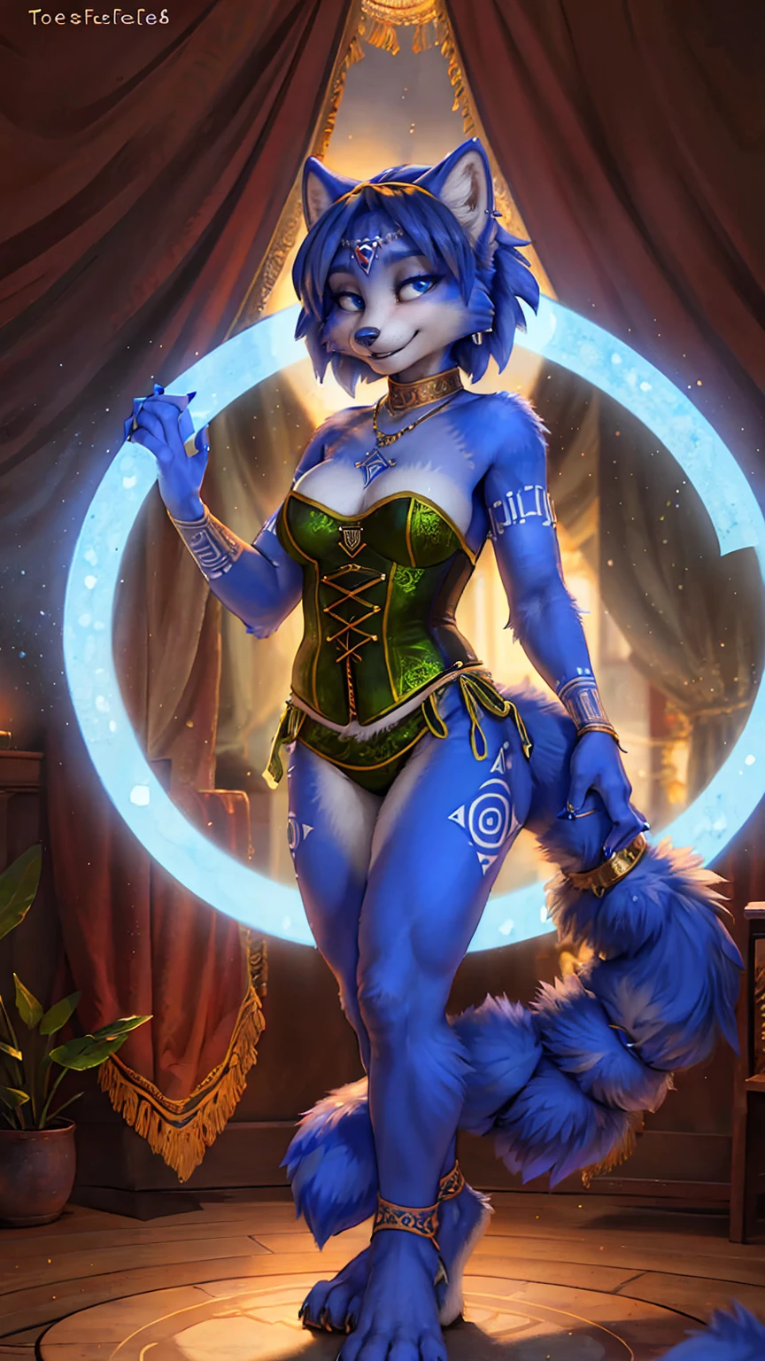 (best quality,4k,8k,highres,masterpiece:1.2),ultra-detailed, colorful, ((slime girl)), fox ears, fox snout, fox tail, crystal structures in background, ((crystals sticking out of skin)), (seductive pose)), goth lace, stained glass windows, vibrant colors, soft lighting, bare breasts, ((punk hairstyle)), well-toned abs, ((provocative sexual pose))