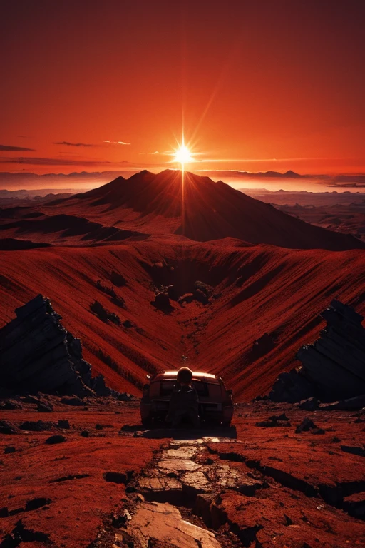 Highest quality、masterpiece、Desolate Earth、wreckage、Red Sky、Surrealism