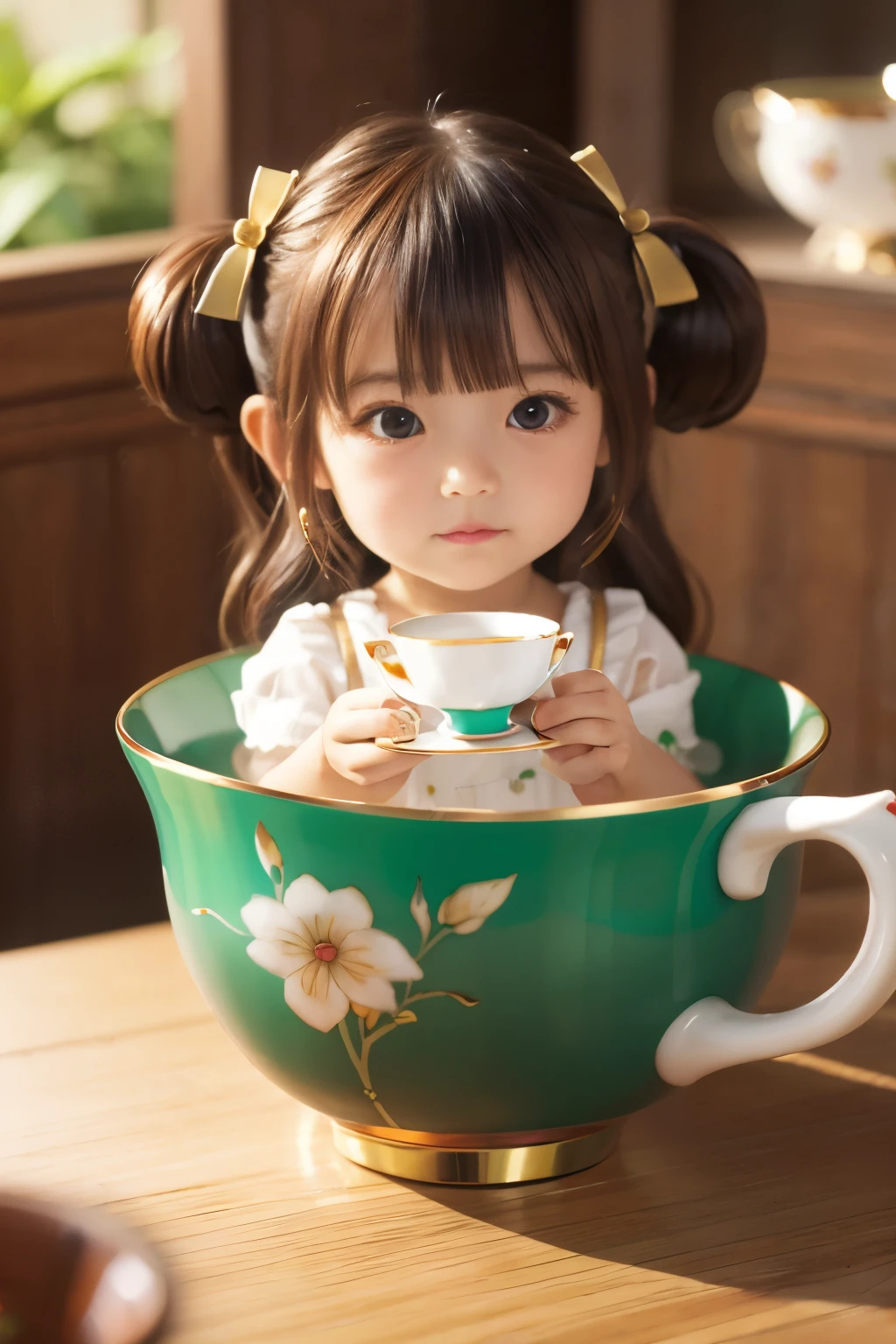 masterpiece,top-quality,Ultra-detail,(Chibi Chara (Tea cup Girl:1.2)),(Ochanoki,segment field),(in a teacup),Half-body bath,