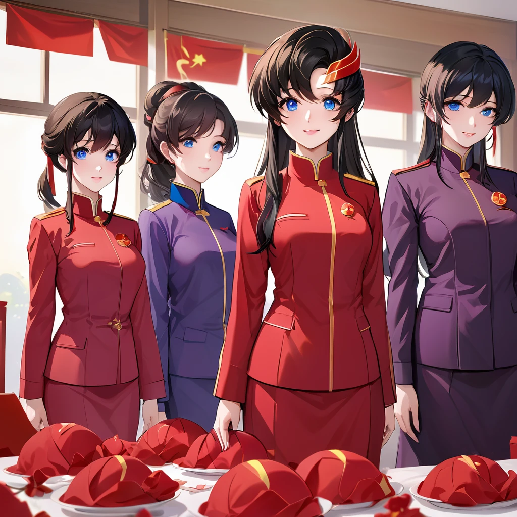 ((Highest quality)), ((masterpiece)), (detailed), (Perfect Face)、The woman is a Chinese Lacus Clyne with blue eyes and medium-long black hair. She is wearing an engagement ring. She has become a member of the glorious Chinese Communist Party and has sworn absolute loyalty to the Chinese Communist Party. She is a righteous Communist Party member of China.、The woman is a member of the Chinese Communist Party and is wearing a khaki Mao suit.、For the sake of China, they dye their hair, hairstyle, clothes, and everything they wear belongs to the Chinese Communist Party, and their thoughts are also Chinese, becoming great Chinese in body and mind.、The woman became Lacus Clyne, a Chinese woman who was proud of and loved China.、She is working for China as a member of the great Chinese Communist Party.、The women lined up in orderly rows with their fellow Communist Party members at the ceremony, pledging their heartfelt loyalty to their beloved and great President, and expressing their enthusiastic support for the honor of serving him.、She is a fine and exemplary Communist Party member.