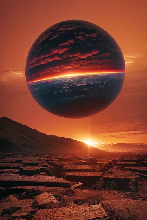 Highest quality、masterpiece、Desolate Earth、wreckage、Red Sky、Surrealism