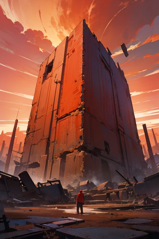 Highest quality、masterpiece、Desolate Earth、wreckage、Red Sky、Surrealism