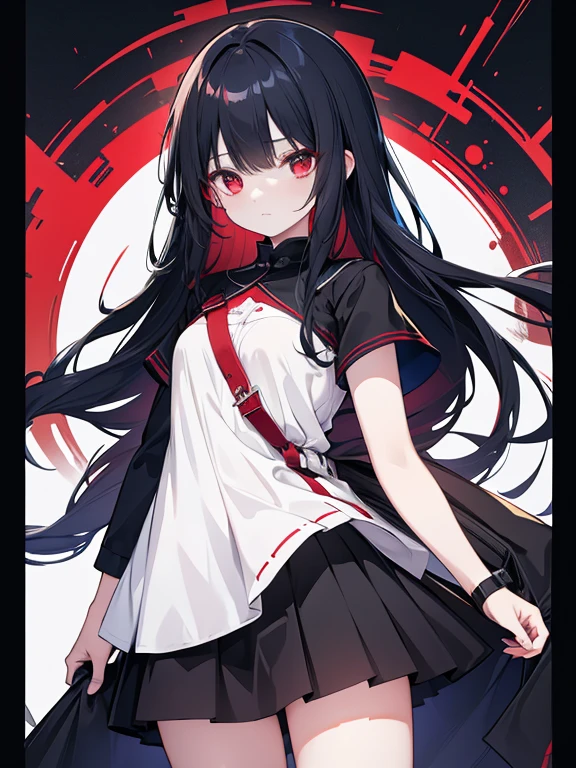 Girl red right eye and blue left eye long hair Mourning black clothes skirt
