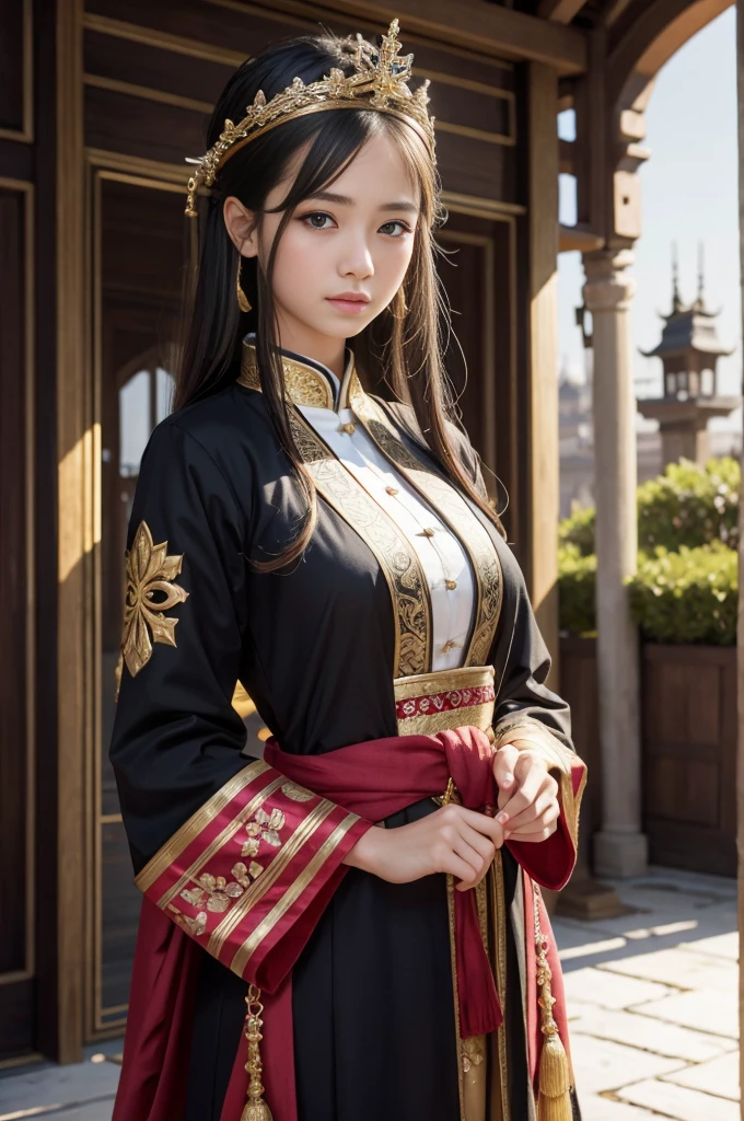 (best quality), detailed background, oriental nobility,Girl's hot and thick red lips highly detailed 4K eyes and face,beautiful beautiful blue eyes ,big breasts、Bewitching thigh、Full Body Warrior,martial art,