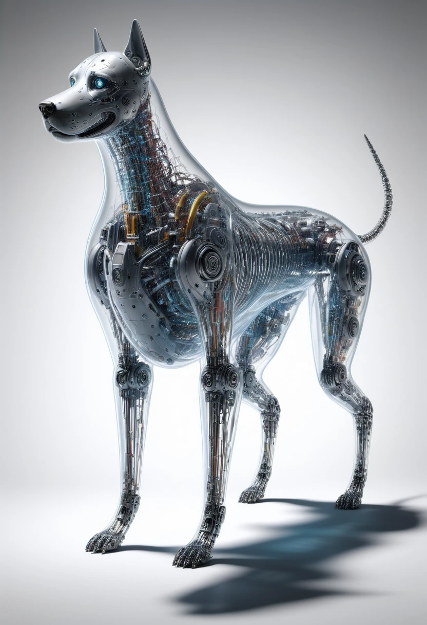 (mercury composed of one Colorful mechanical  Cyberdog timeart :1.8) rising from a puddle of liquid mercury, (the dog from the movie AXL), extremely shiny, smooth surface texture, polished surface, reflective, side photo, tesselation ral-chrome, Photorealistic, Hyperrealistic, Hyperdetailed, analog style, detailed skin, matte skin, soft lighting, subsurface scattering, realistic, heavy shadow, masterpiece, best quality, ultra realistic, 8k, golden ratio, Intricate, High Detail, film photography, soft focus